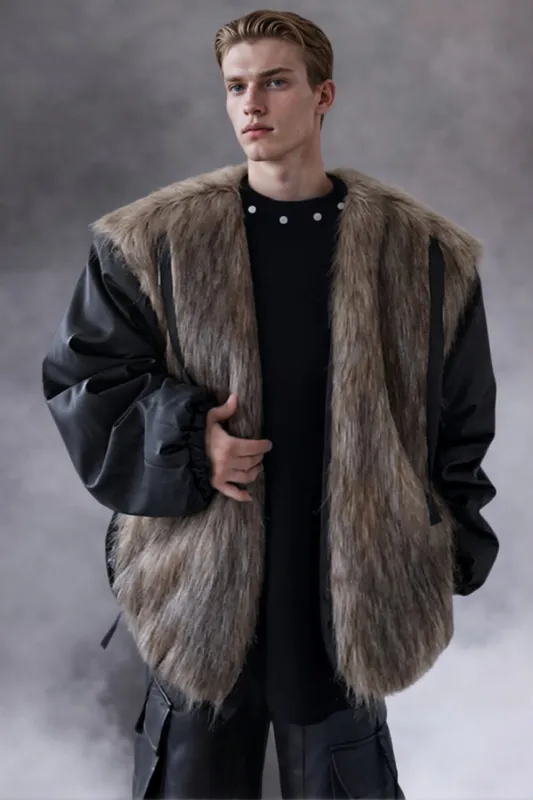 Coffee Faux Fur Reversible Men's Coat sold by Zapaka
