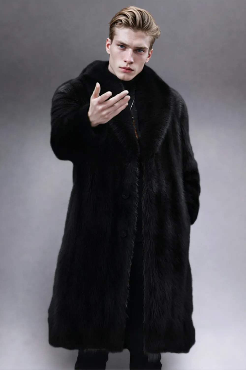 Camel Shawl Lapel Faux Fur Long Men's Coat sold by Zapaka product image thumbnail 2