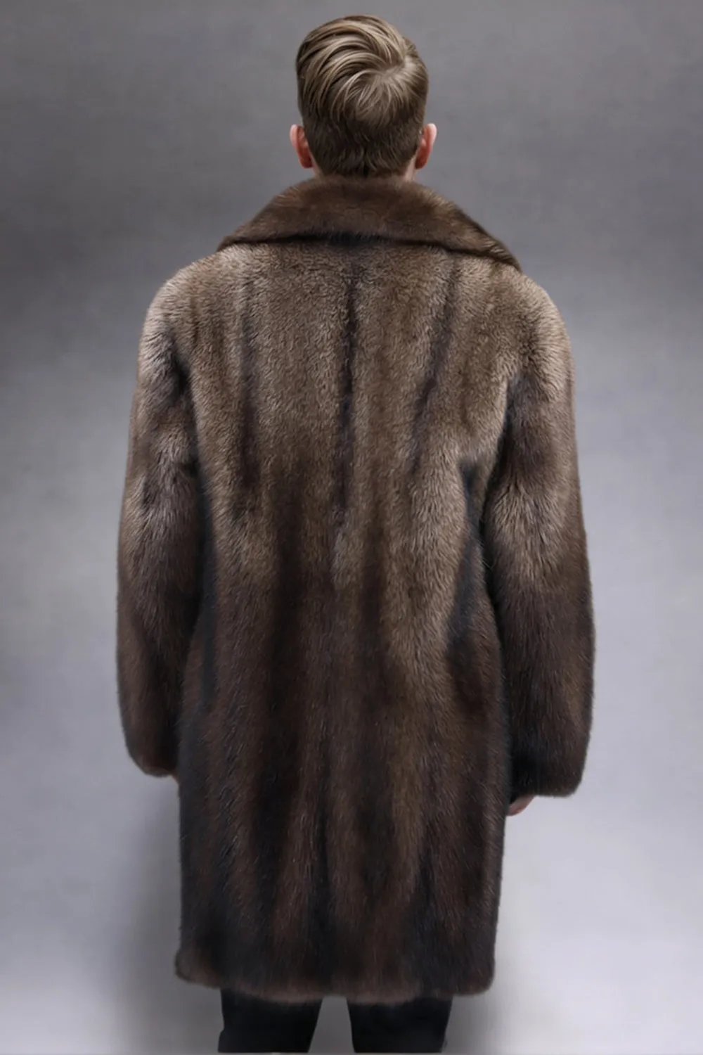 Camel Notched Lapel Thick Faux Fur Long Men's Coat sold by Zapaka product image thumbnail 2