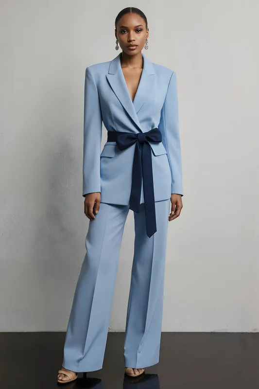 Light Blue 2 Piece Peak Lapel Business Suits with Sash sold by Zapaka