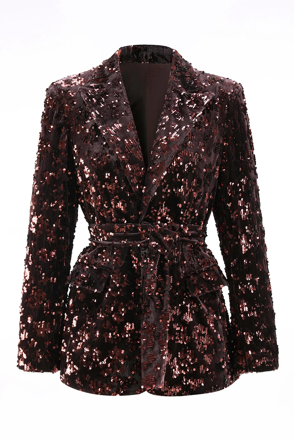 Coffee 2 Piece Peak Lapel Sequin Women's Prom Suit with Belt sold by Zapaka product image thumbnail 4