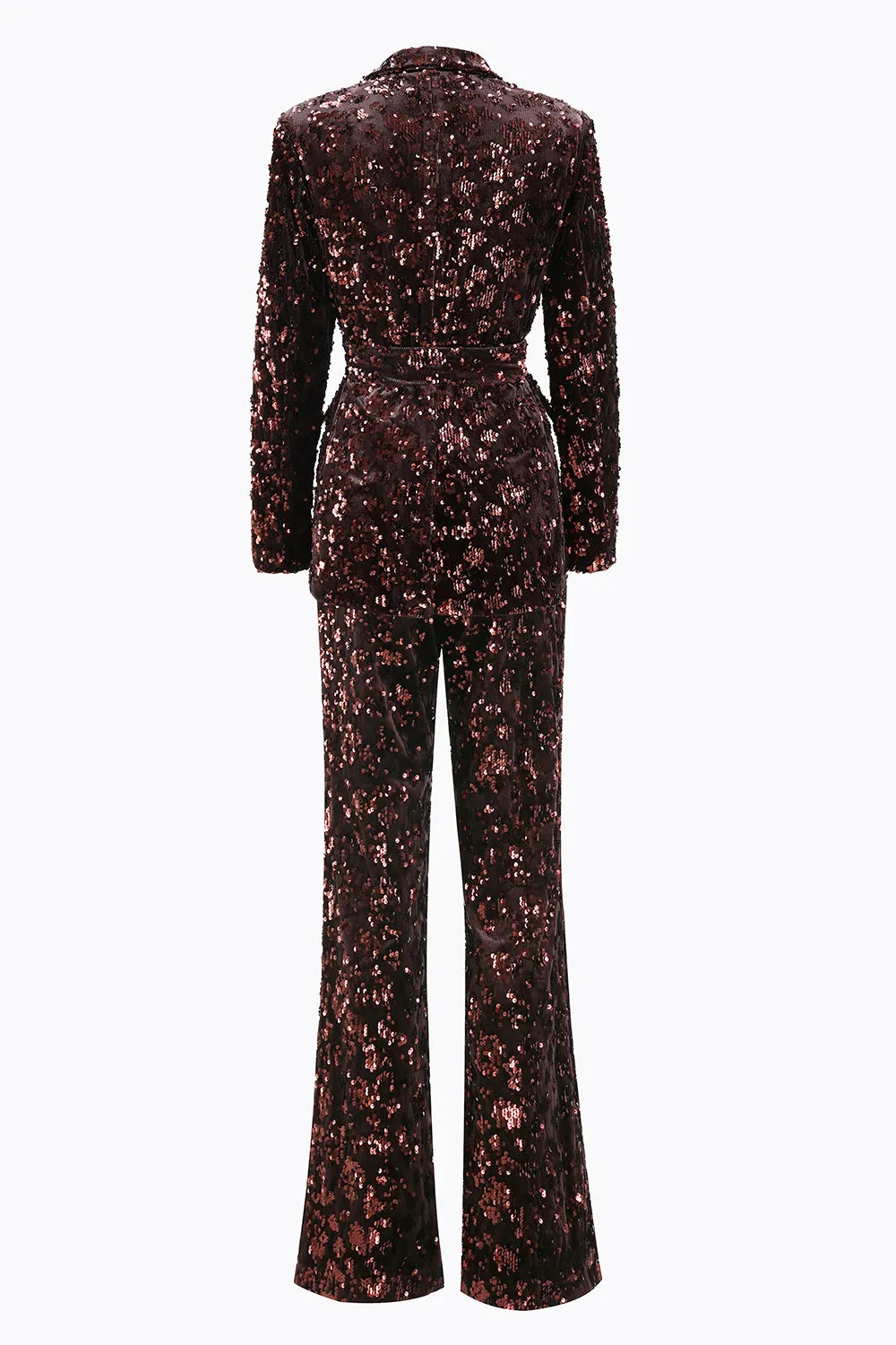 Coffee 2 Piece Peak Lapel Sequin Women's Prom Suit with Belt sold by Zapaka product image thumbnail 2