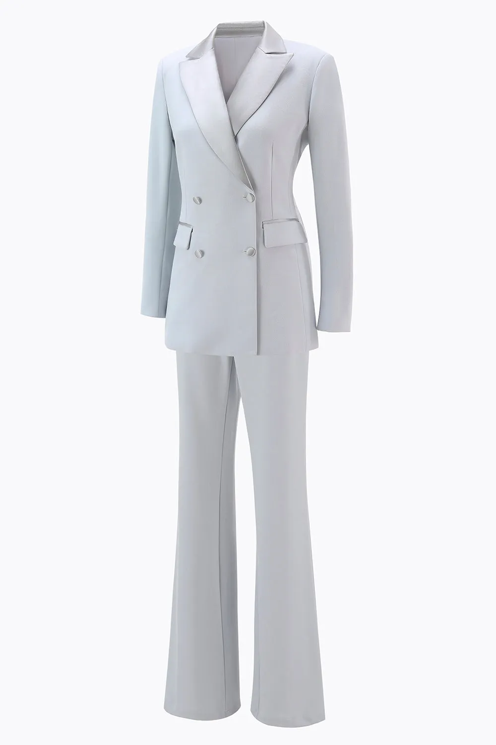 Silver 2 Piece Peak Lapel Double Breasted Slim Fit Women's Suit sold by Zapaka product image thumbnail 3