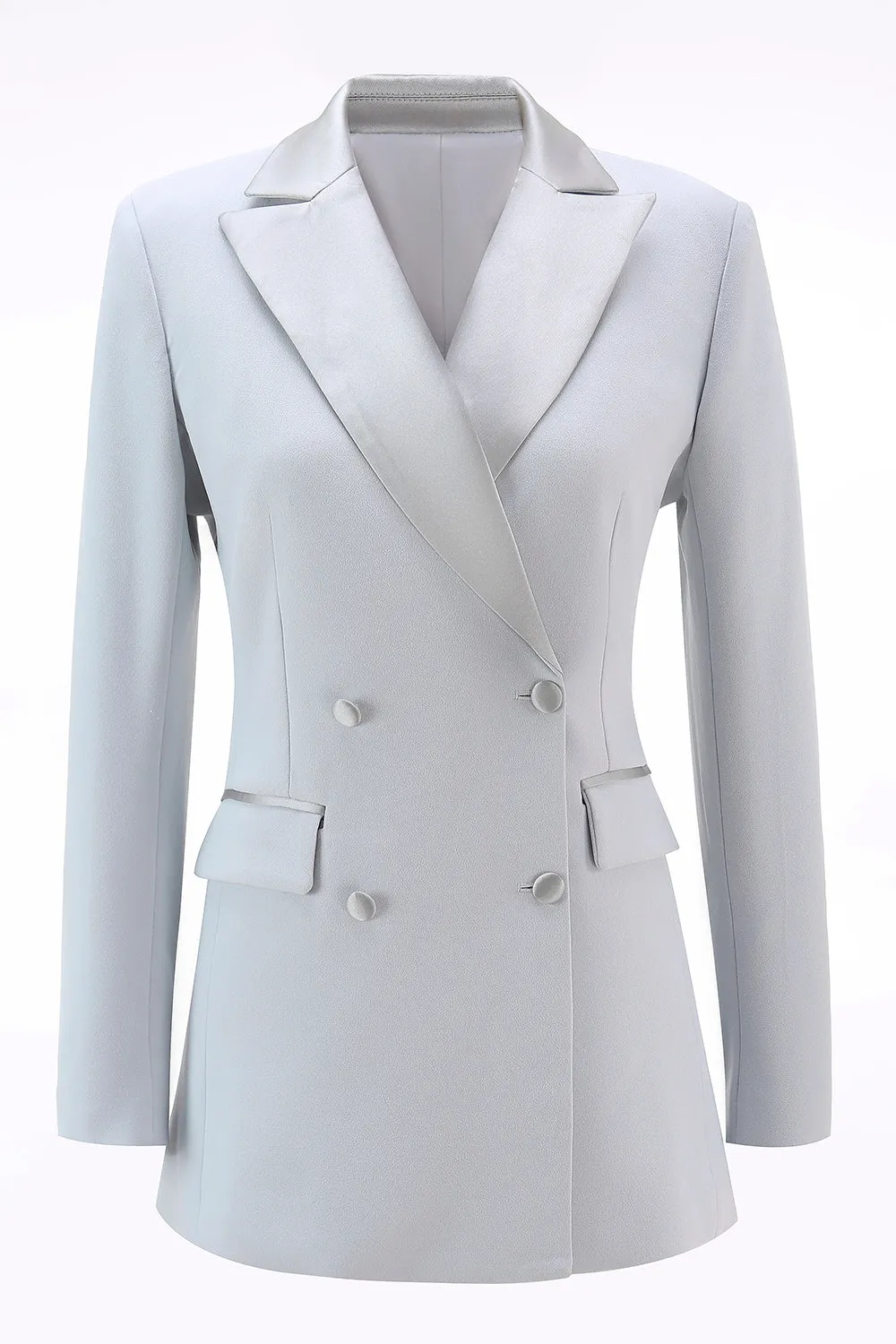 Silver 2 Piece Peak Lapel Double Breasted Slim Fit Women's Suit sold by Zapaka product image thumbnail 4