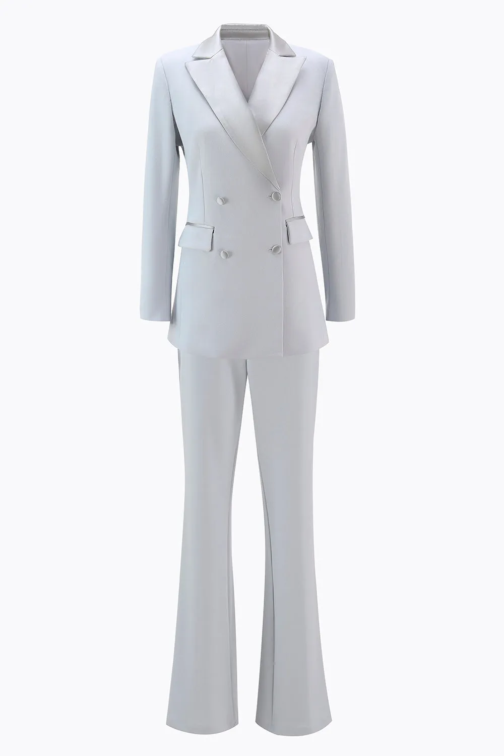 Silver 2 Piece Peak Lapel Double Breasted Slim Fit Women's Suit sold by Zapaka