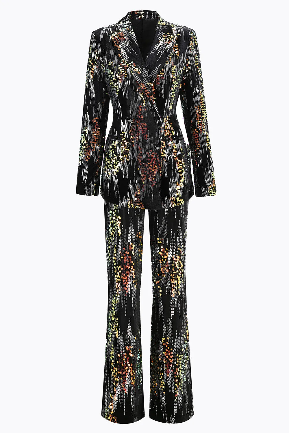 Sparkly Black Peak Lapel 2 Piece Women's Prom Suit sold by Zapaka