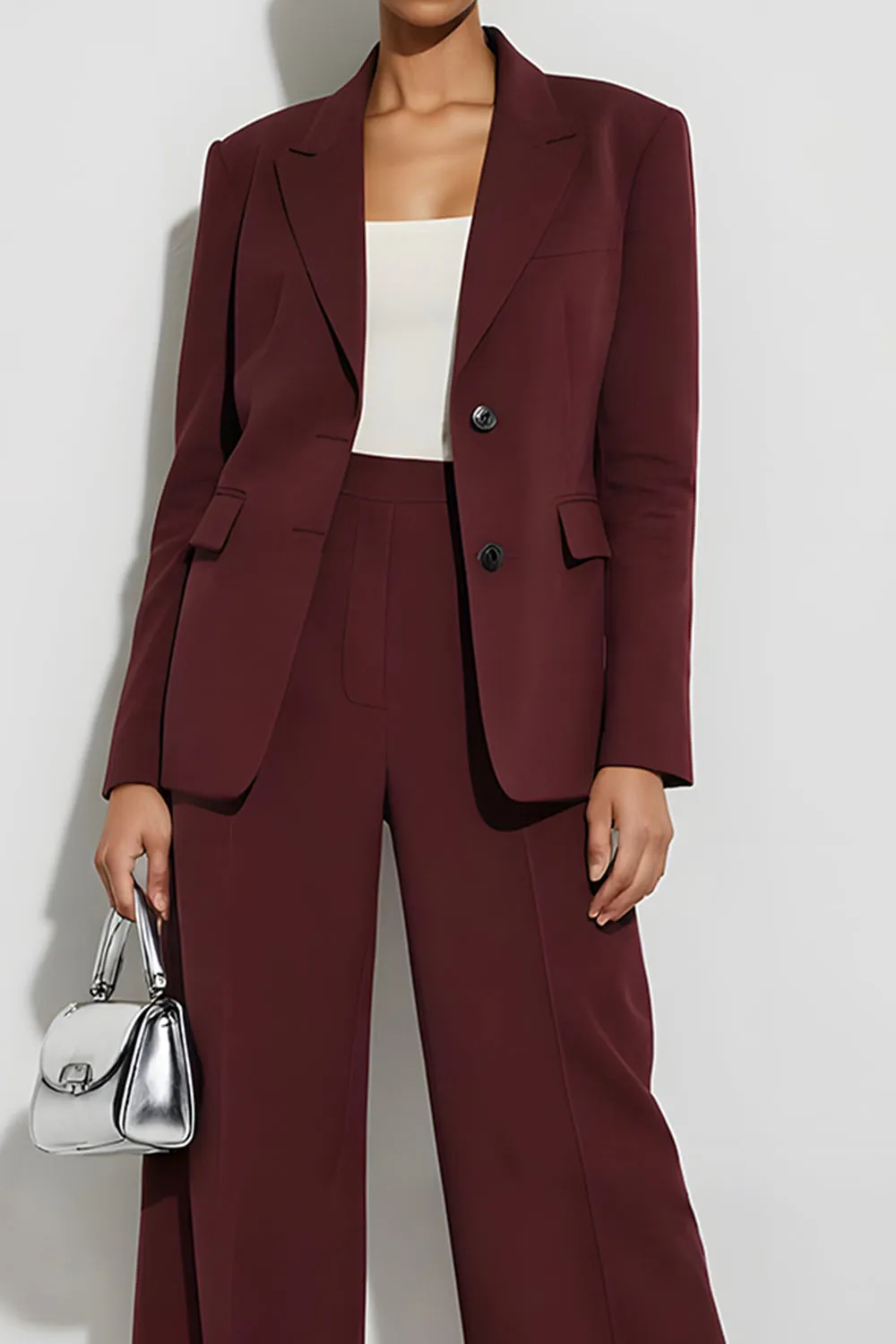 Burgundy 2 Piece Peak Lapel Single Breasted Business Suits sold by Zapaka product image thumbnail 3