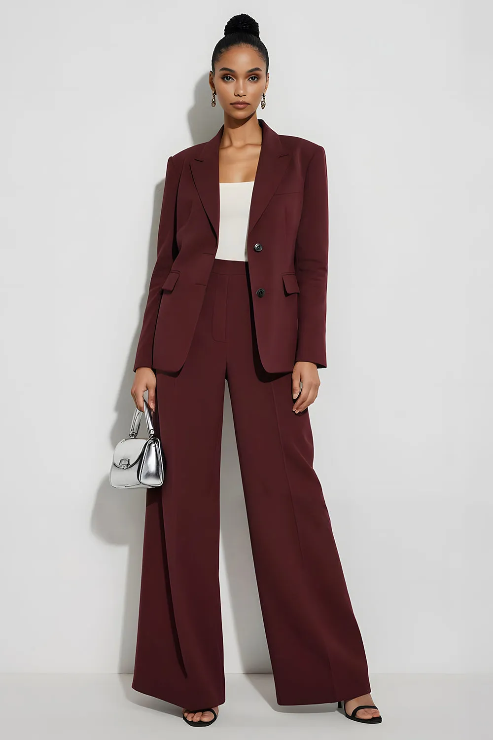 Burgundy 2 Piece Peak Lapel Single Breasted Business Suits sold by Zapaka