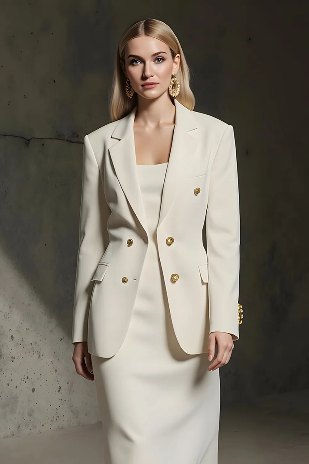 Ivory 2 Piece Notched Lapel Pencil Midi Business Suits sold by Zapaka product image thumbnail 3