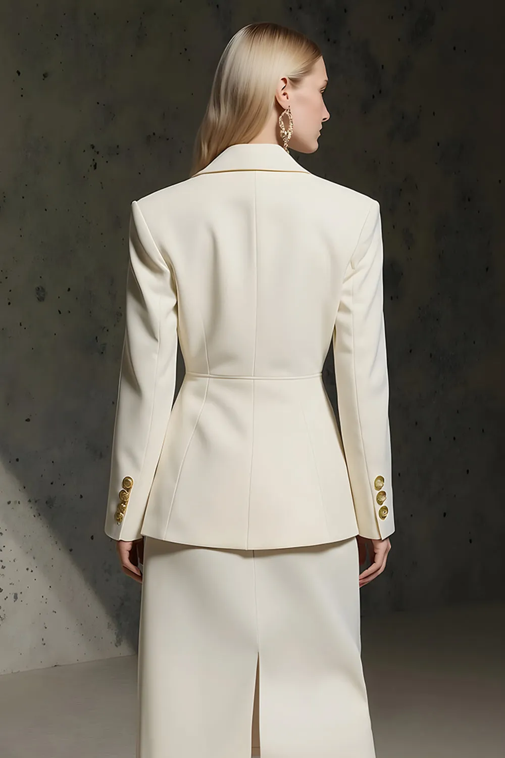 Ivory 2 Piece Notched Lapel Pencil Midi Business Suits sold by Zapaka product image thumbnail 4