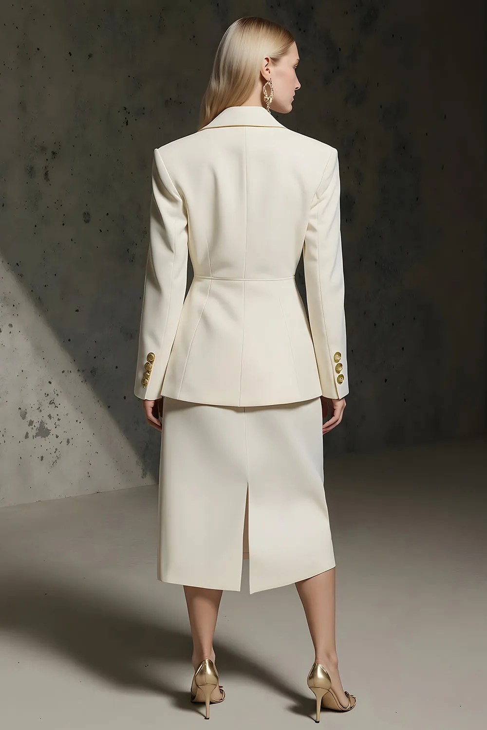 Ivory 2 Piece Notched Lapel Pencil Midi Business Suits sold by Zapaka product image thumbnail 2
