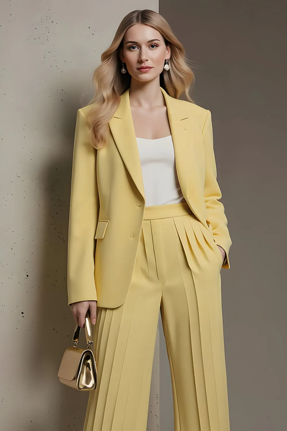 Yellow 2 Piece Peak Lapel Long Sleeves Business Suits sold by Zapaka product image thumbnail 3