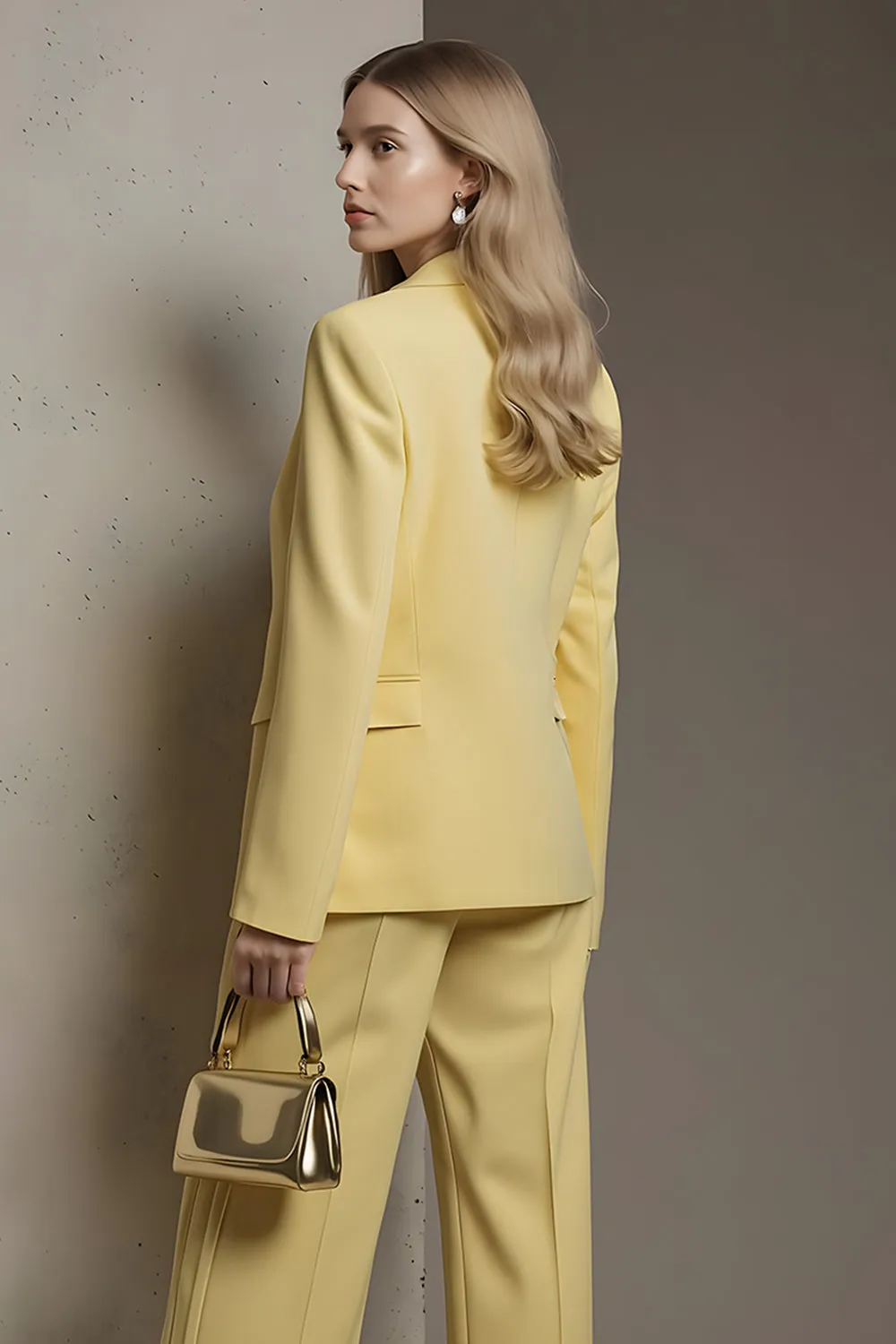 Yellow 2 Piece Peak Lapel Long Sleeves Business Suits sold by Zapaka product image thumbnail 4