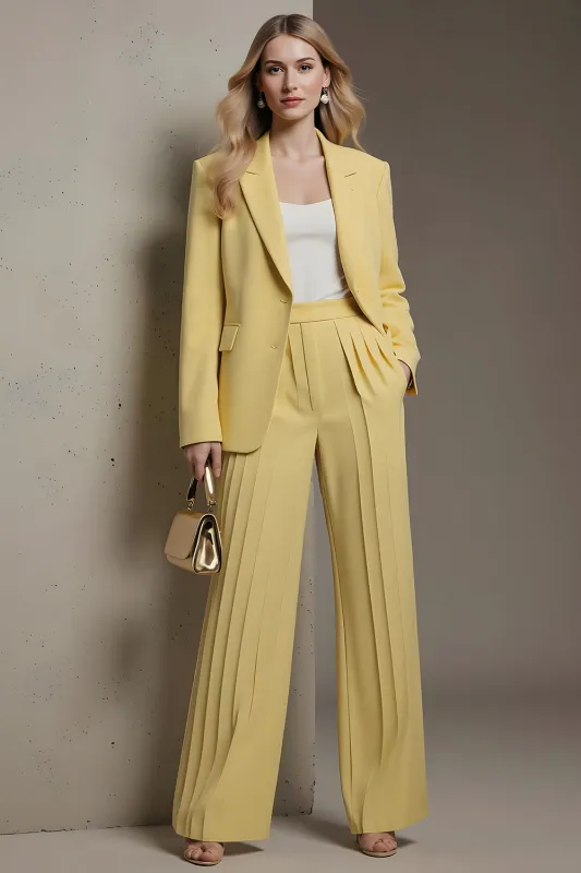 Yellow 2 Piece Peak Lapel Long Sleeves Business Suits sold by Zapaka