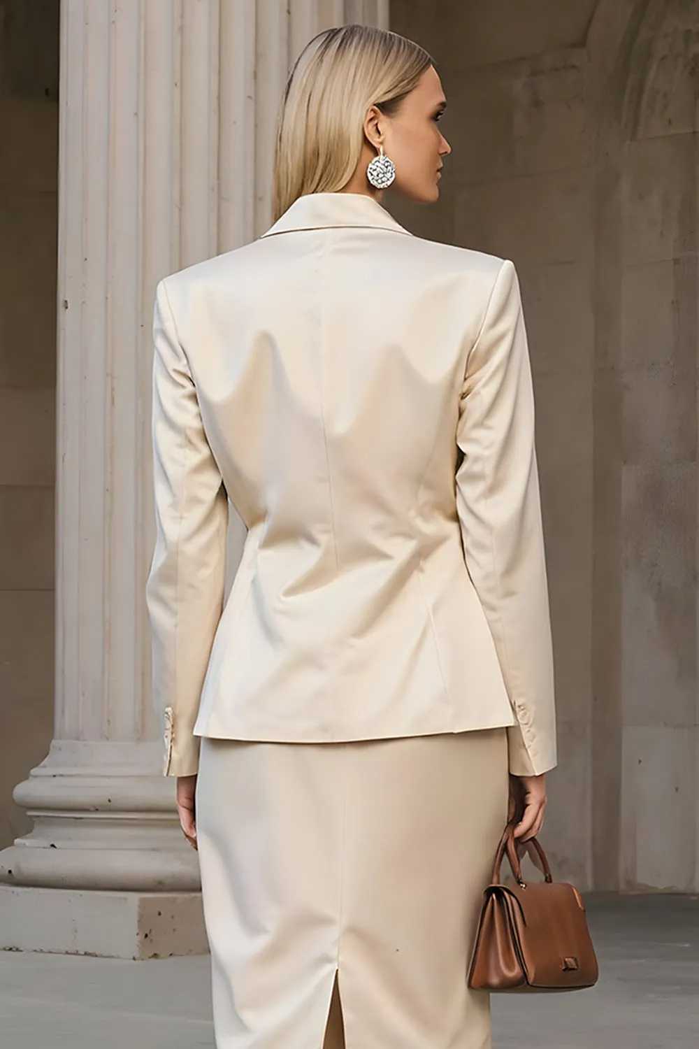 Champagne 2 Piece Peak Lapel Pencil Midi Business Suits sold by Zapaka product image thumbnail 4