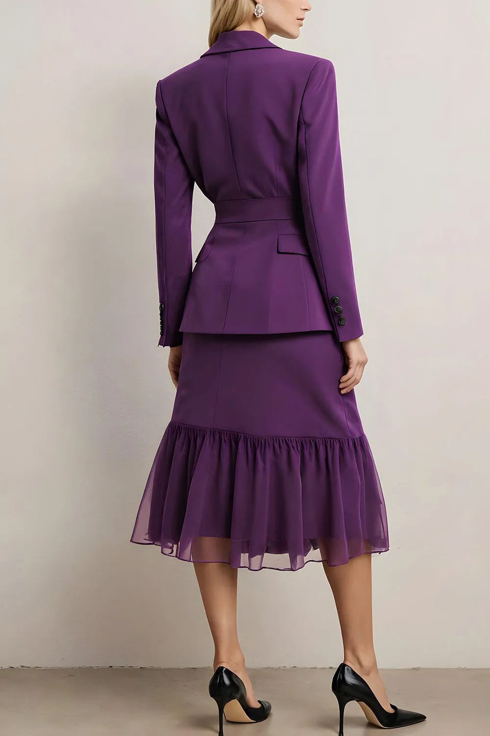 Dark Purple 2 Piece Peak Lapel Pencil Midi Business Suits sold by Zapaka product image thumbnail 2