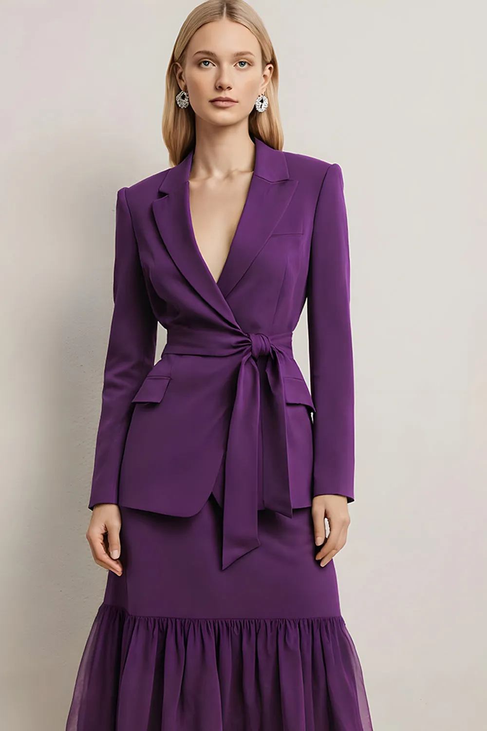 Dark Purple 2 Piece Peak Lapel Pencil Midi Business Suits sold by Zapaka product image thumbnail 3