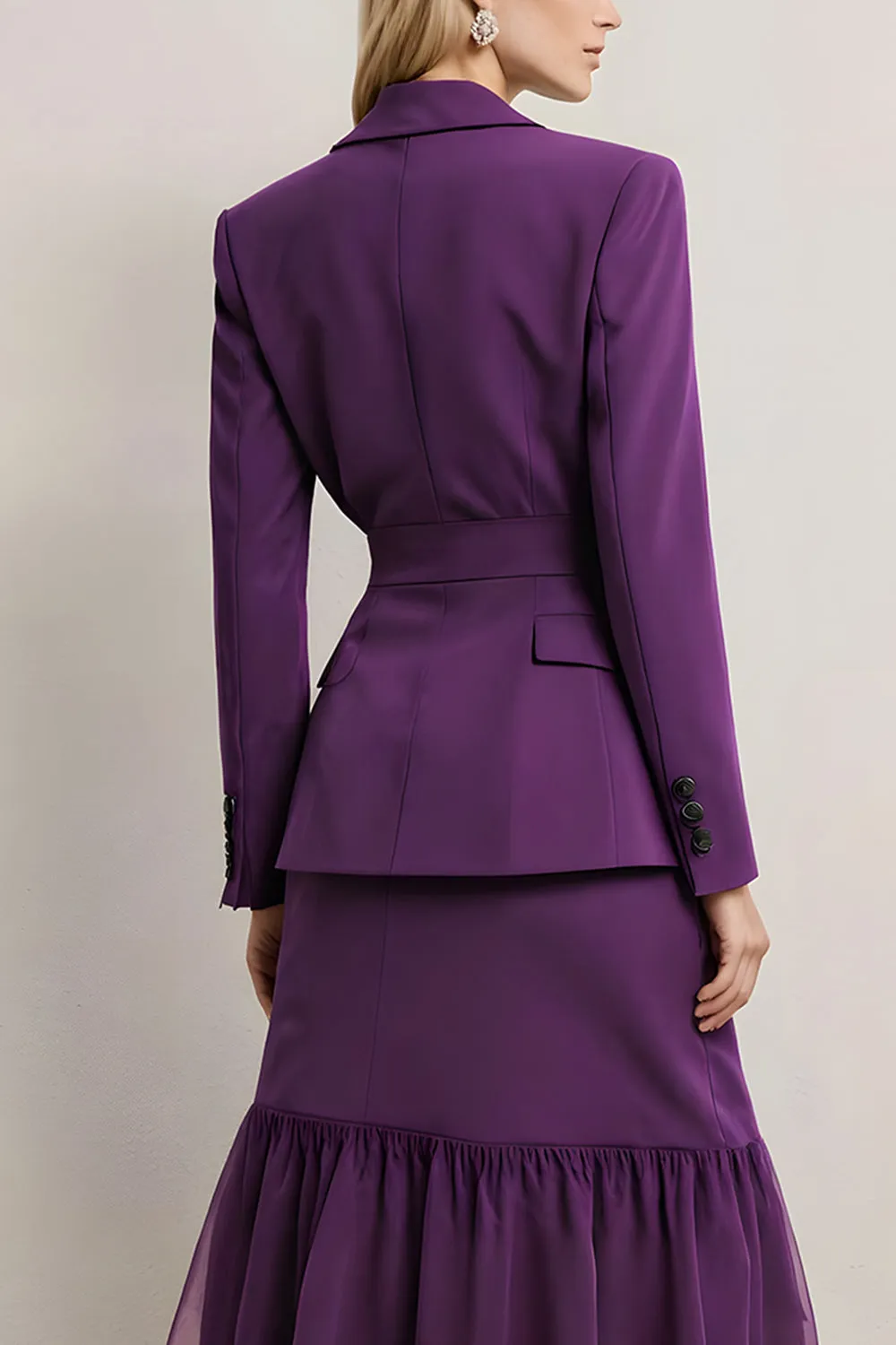 Dark Purple 2 Piece Peak Lapel Pencil Midi Business Suits sold by Zapaka product image thumbnail 4