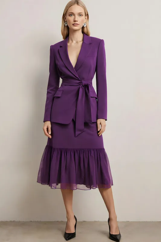 Dark Purple 2 Piece Peak Lapel Pencil Midi Business Suits sold by Zapaka