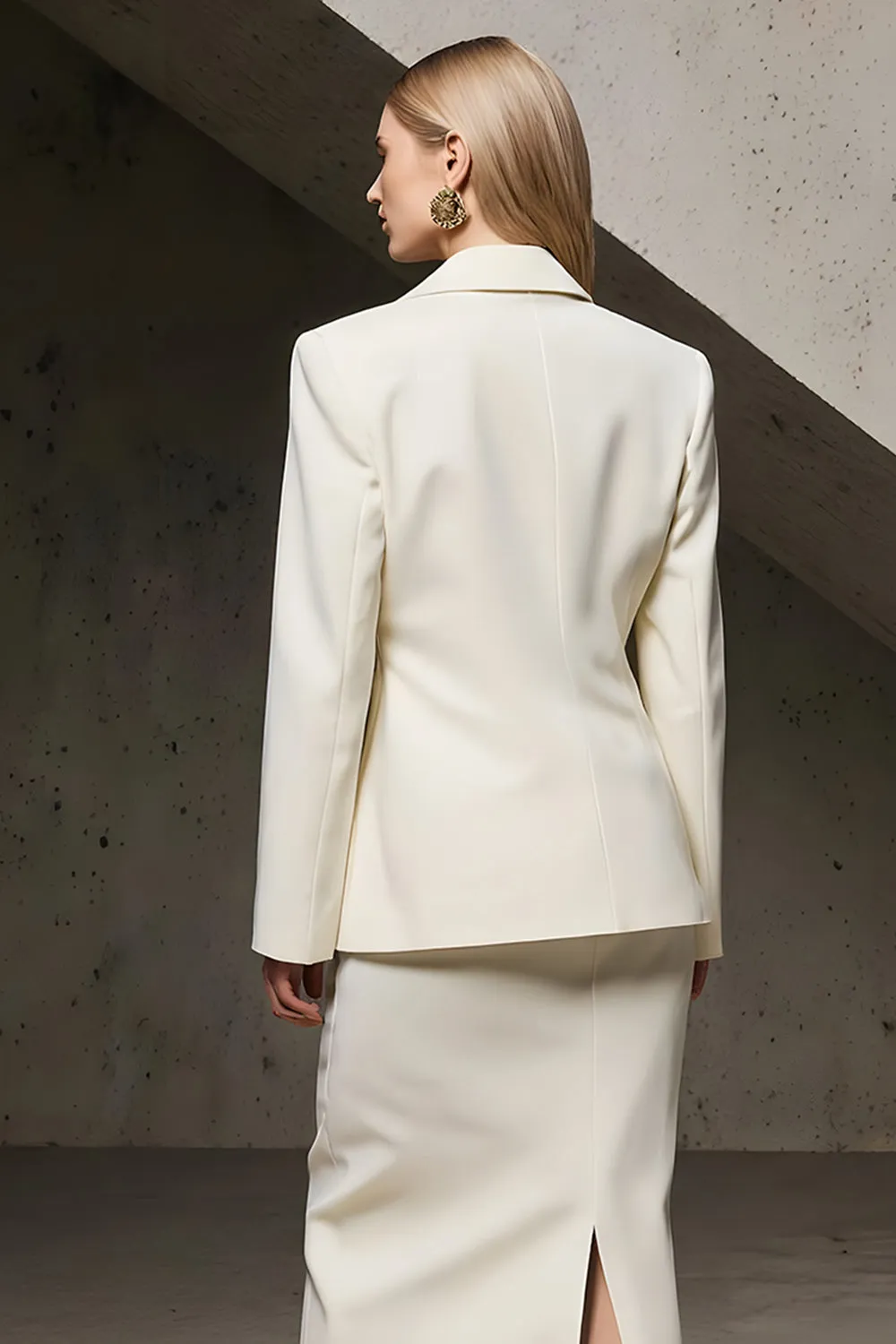Ivory 2 Piece Peak Lapel Pencil Midi Business Suits sold by Zapaka product image thumbnail 4
