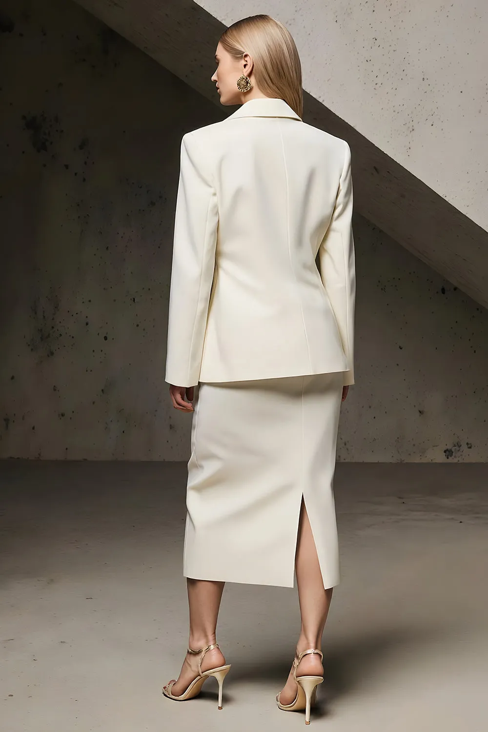 Ivory 2 Piece Peak Lapel Pencil Midi Business Suits sold by Zapaka product image thumbnail 2