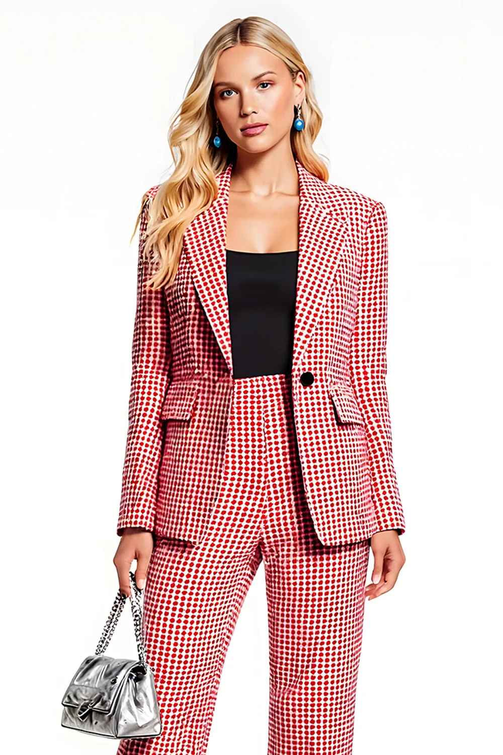 Red Plaid 2 Piece Notched Lapel Business Suits sold by Zapaka product image thumbnail 3