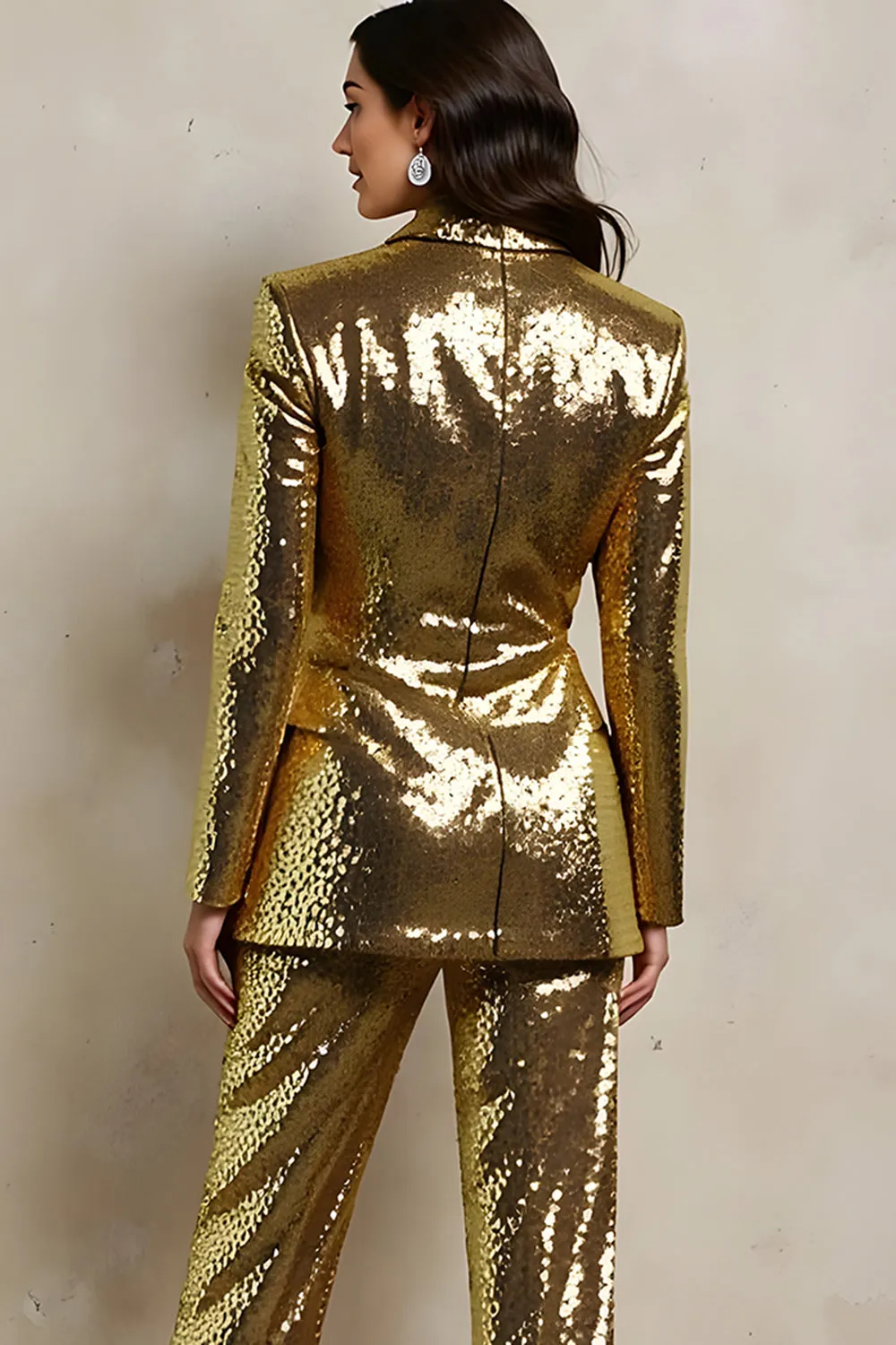 Sparkly Gold Sequin 2 Piece Peak Lapel Prom Suits sold by Zapaka product image thumbnail 4