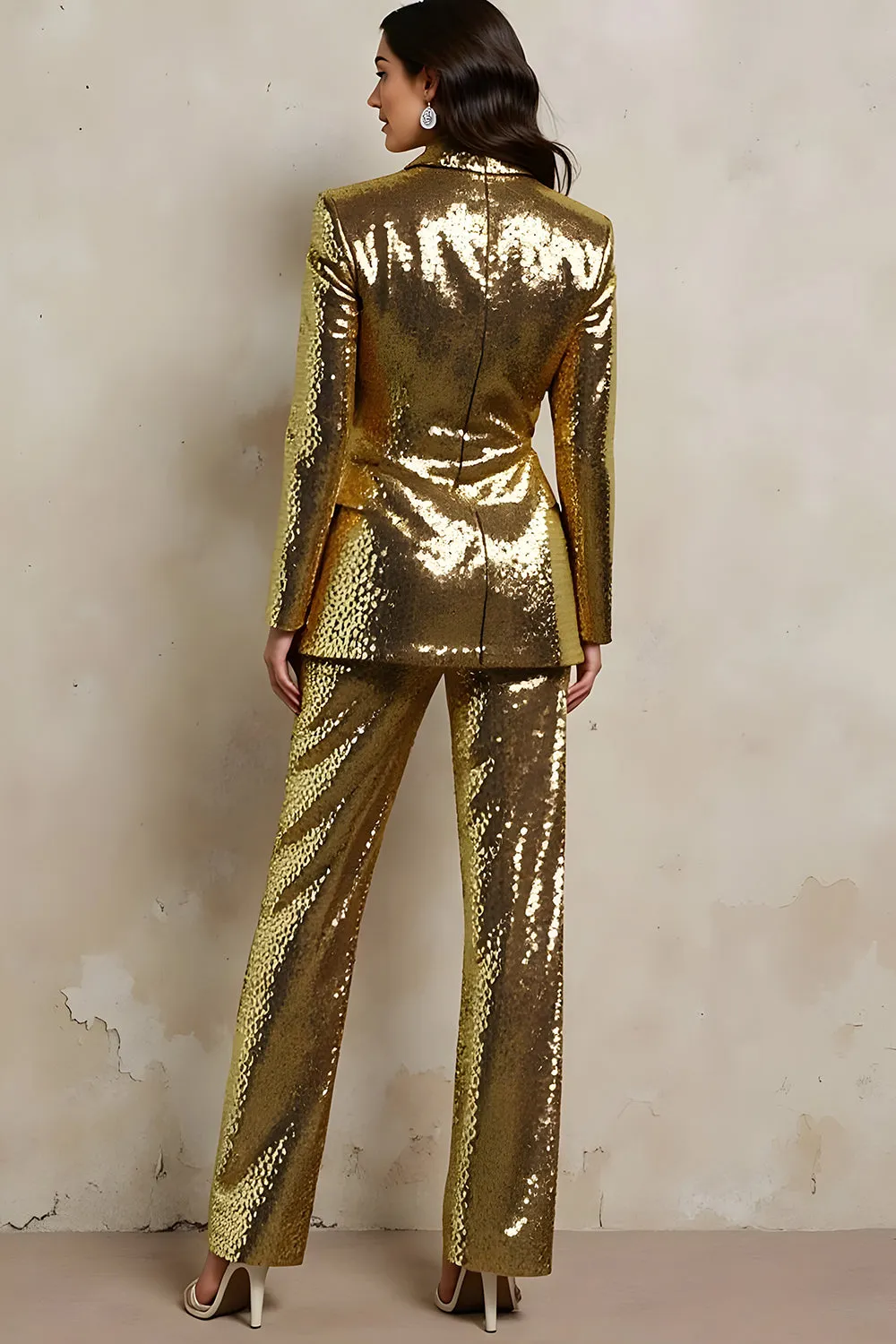 Sparkly Gold Sequin 2 Piece Peak Lapel Prom Suits sold by Zapaka product image thumbnail 2