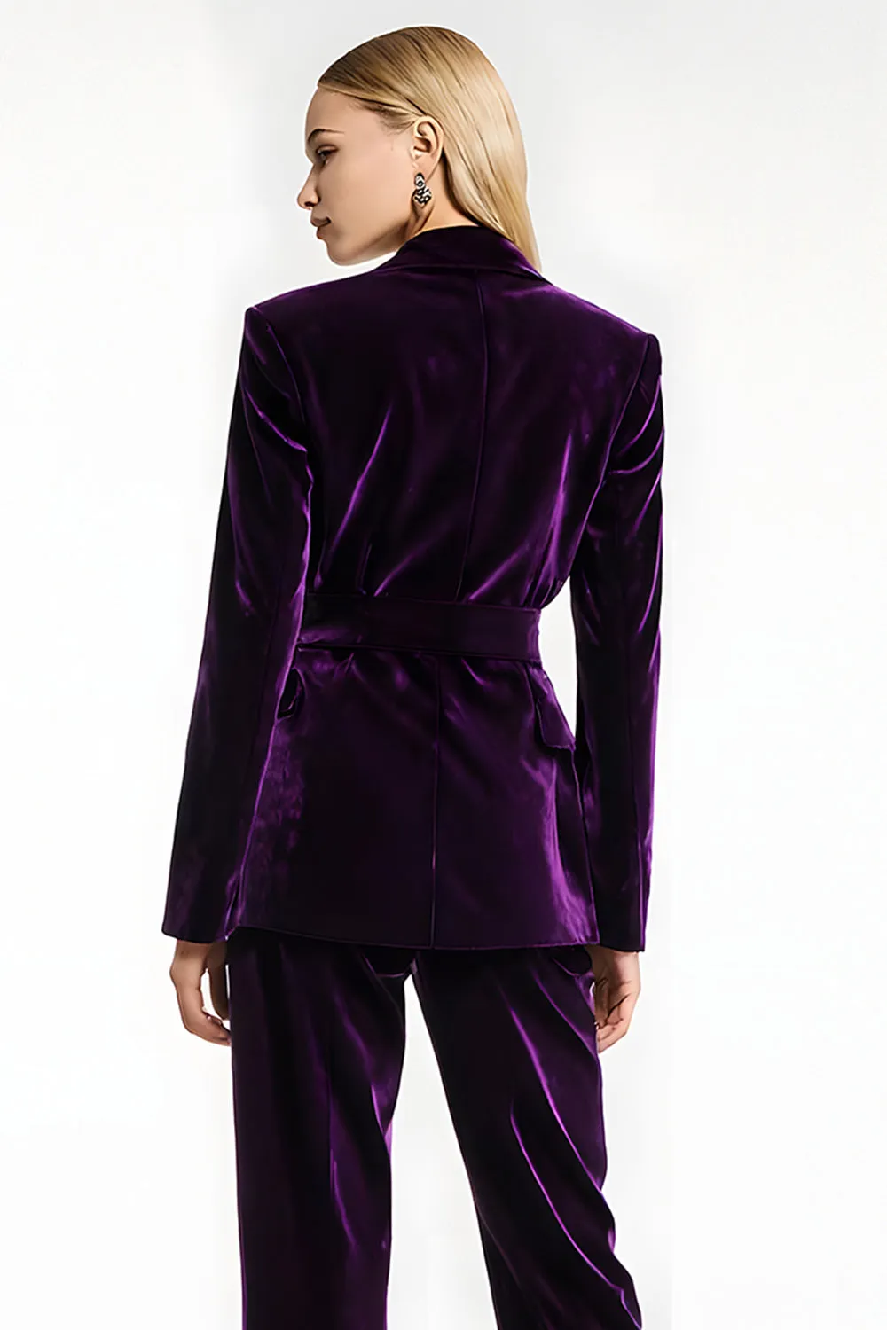 Dark Purple 2 Piece Peak Lapel Velvet Business Suits sold by Zapaka product image thumbnail 4
