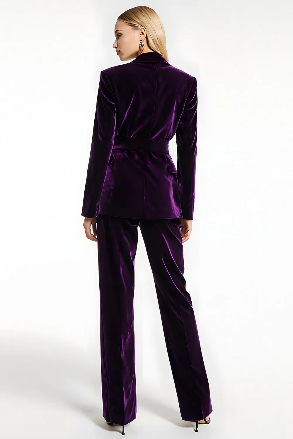Dark Purple 2 Piece Peak Lapel Velvet Business Suits sold by Zapaka product image thumbnail 2