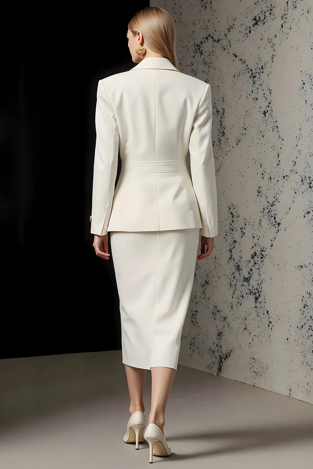 Ivory 2 Piece Ivory Peak Lapel Pencil Midi Business Suits sold by Zapaka product image thumbnail 2