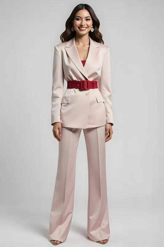 Blush 2 Piece Peak Lapel Single Breasted Business Suits with Belt sold by Zapaka