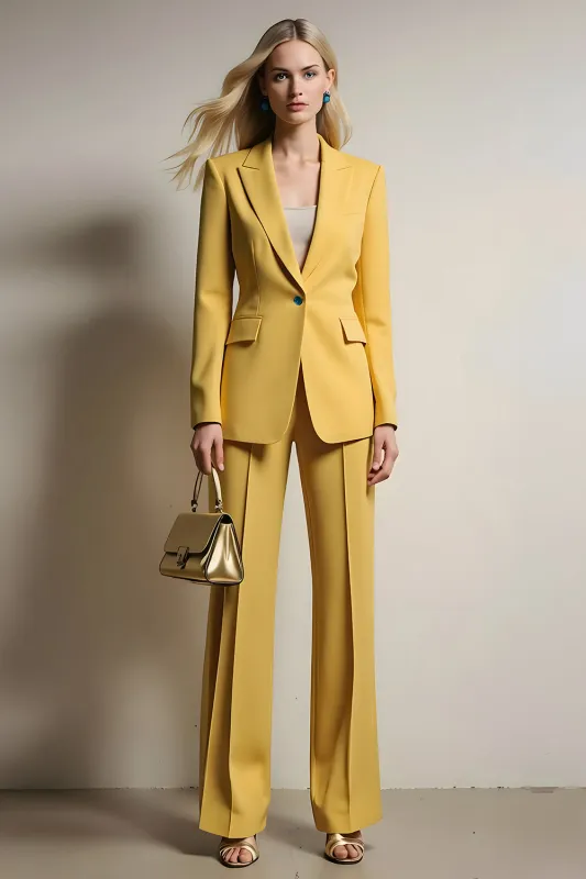 Yellow 2 Piece Peak Lapel One Button Business Suits sold by Zapaka