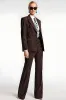Coffee Pinstriped 2 Piece Notched Lapel Business Suits sold by Zapaka