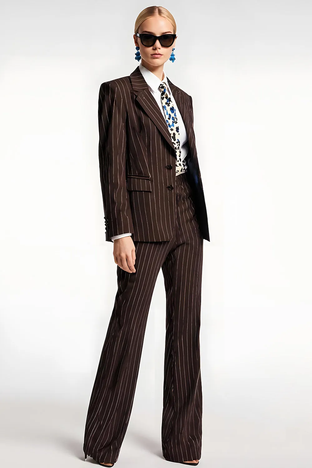 Coffee Pinstriped 2 Piece Notched Lapel Business Suits sold by Zapaka product image thumbnail 3