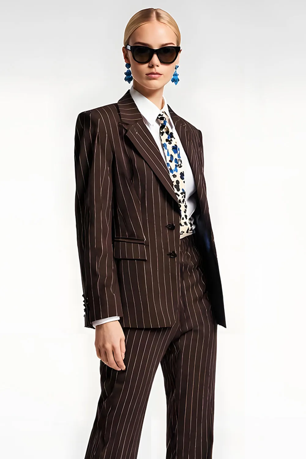 Coffee Pinstriped 2 Piece Notched Lapel Business Suits sold by Zapaka product image thumbnail 4
