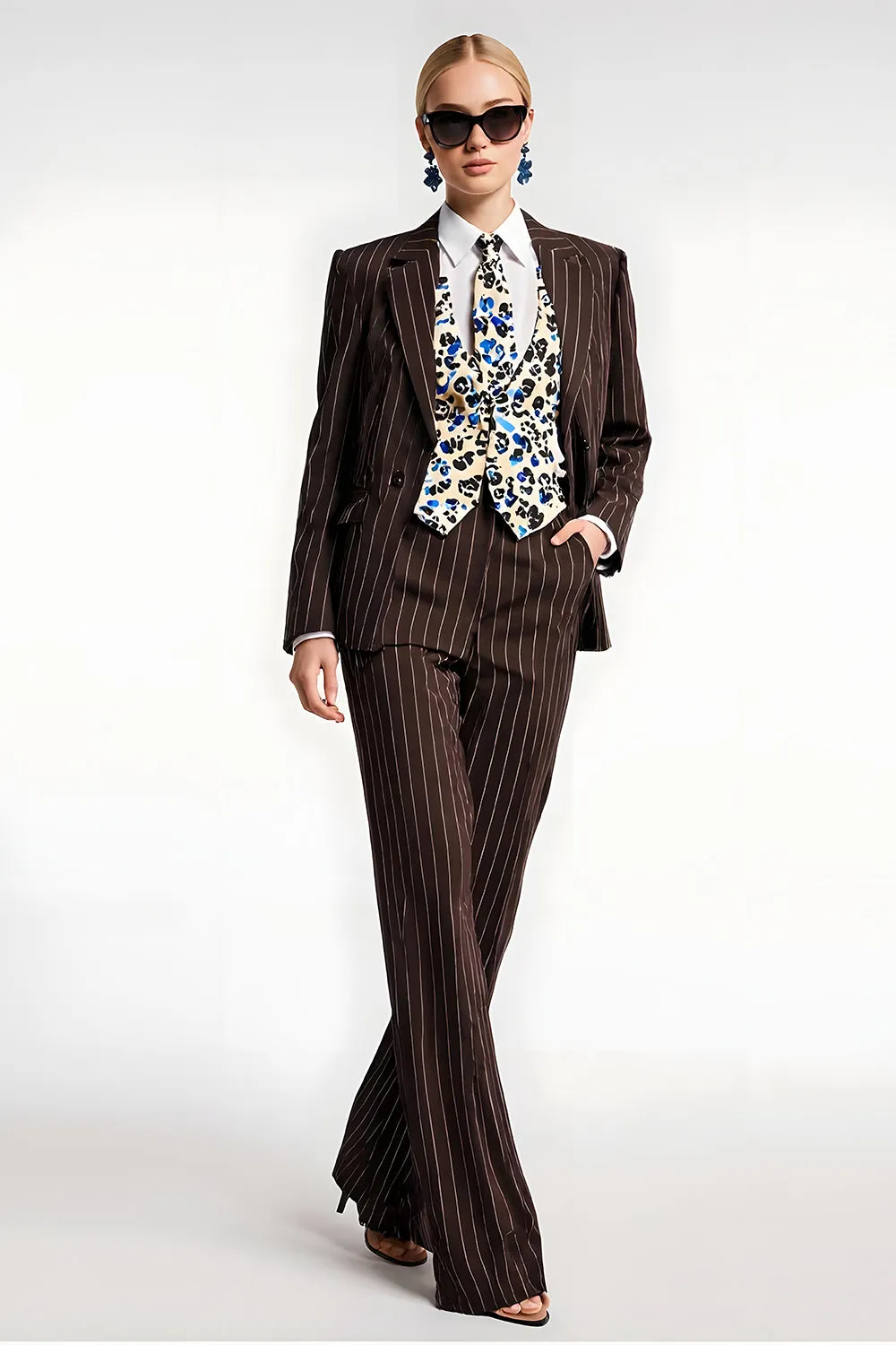 Coffee Pinstriped 2 Piece Notched Lapel Business Suits sold by Zapaka