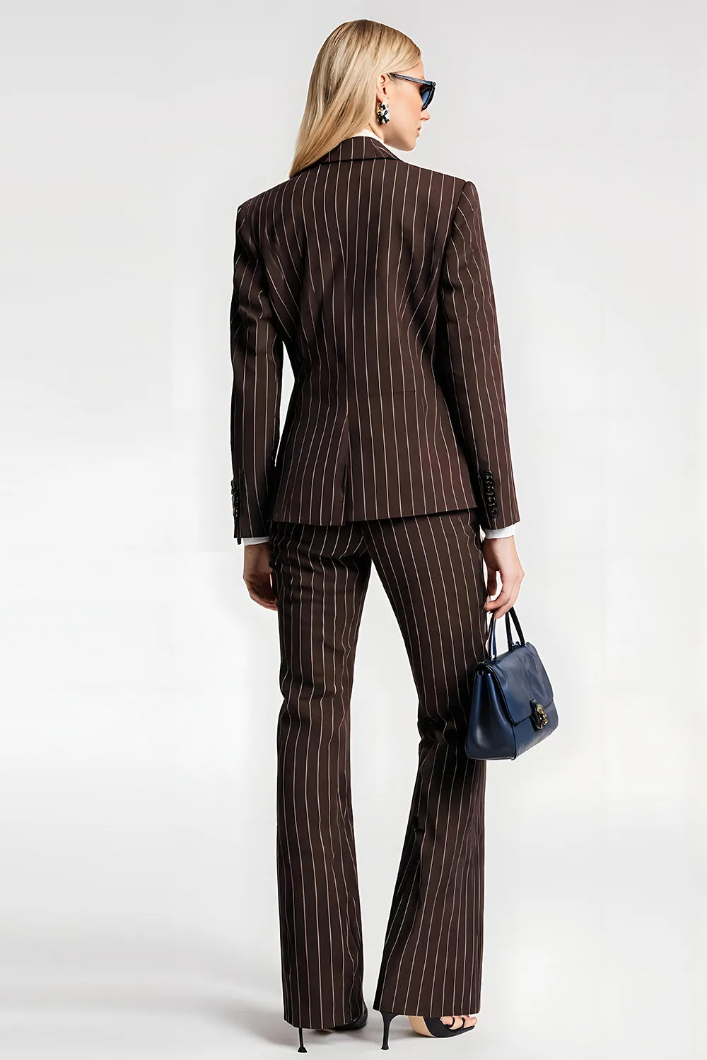 Coffee Pinstriped 2 Piece Notched Lapel Business Suits sold by Zapaka product image thumbnail 2
