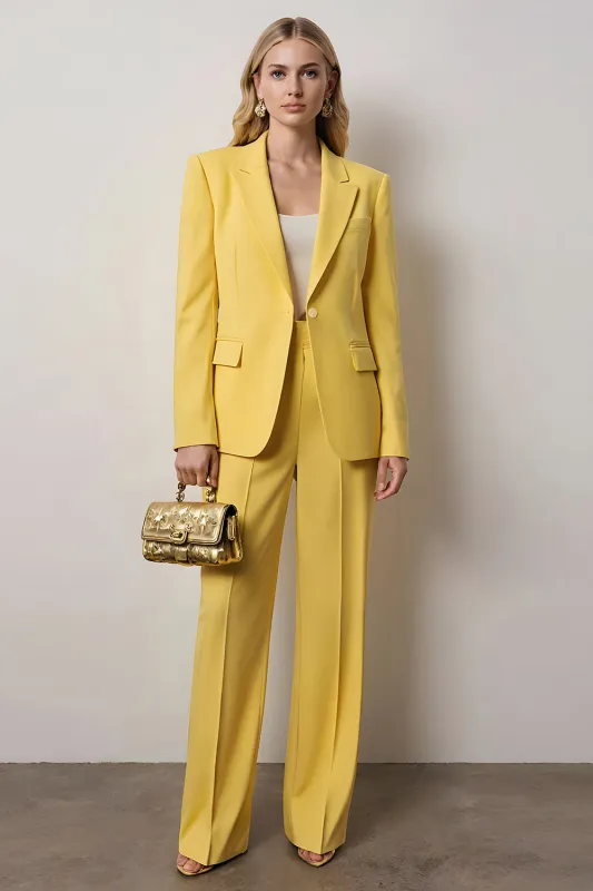 Yellow 2 Piece Peak Lapel Long Sleeves One Button Business Suits sold by Zapaka