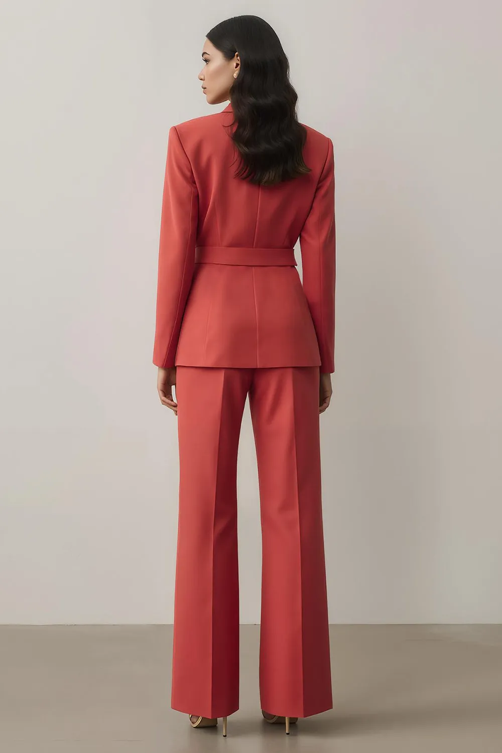 Red Notched Lapel 2 Piece Women Suits with Belt sold by Zapaka product image thumbnail 2