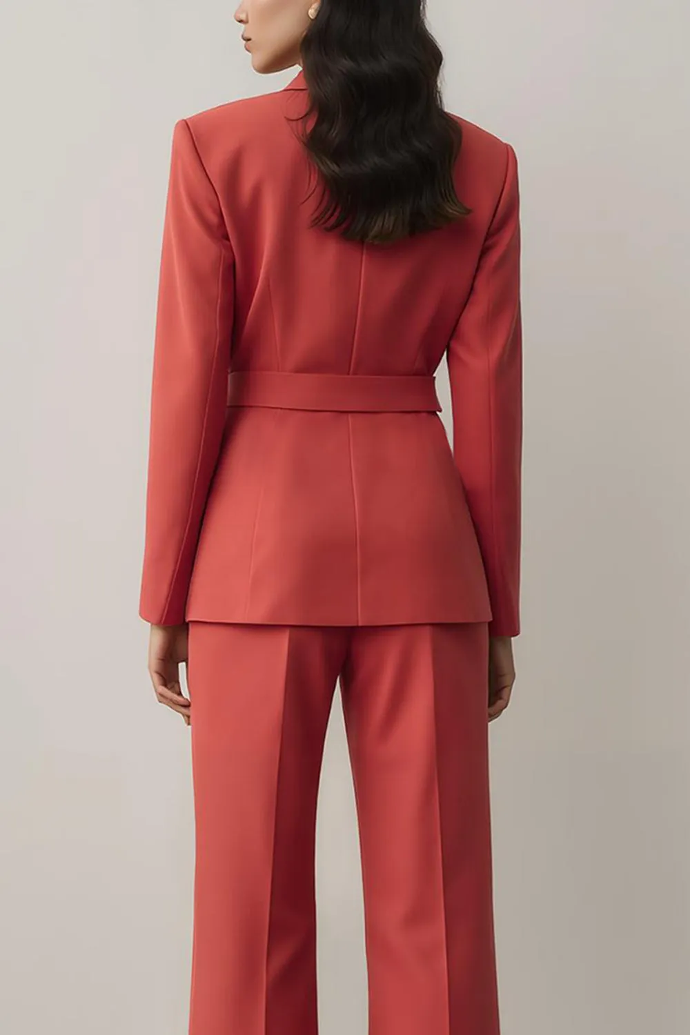 Red Notched Lapel 2 Piece Women Suits with Belt sold by Zapaka product image thumbnail 4