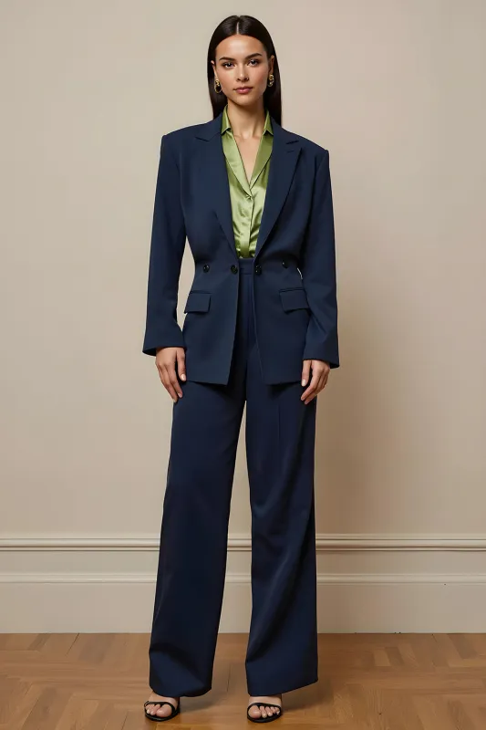 Navy Notched Lapel 2 Piece Women Suits with Pocket sold by Zapaka