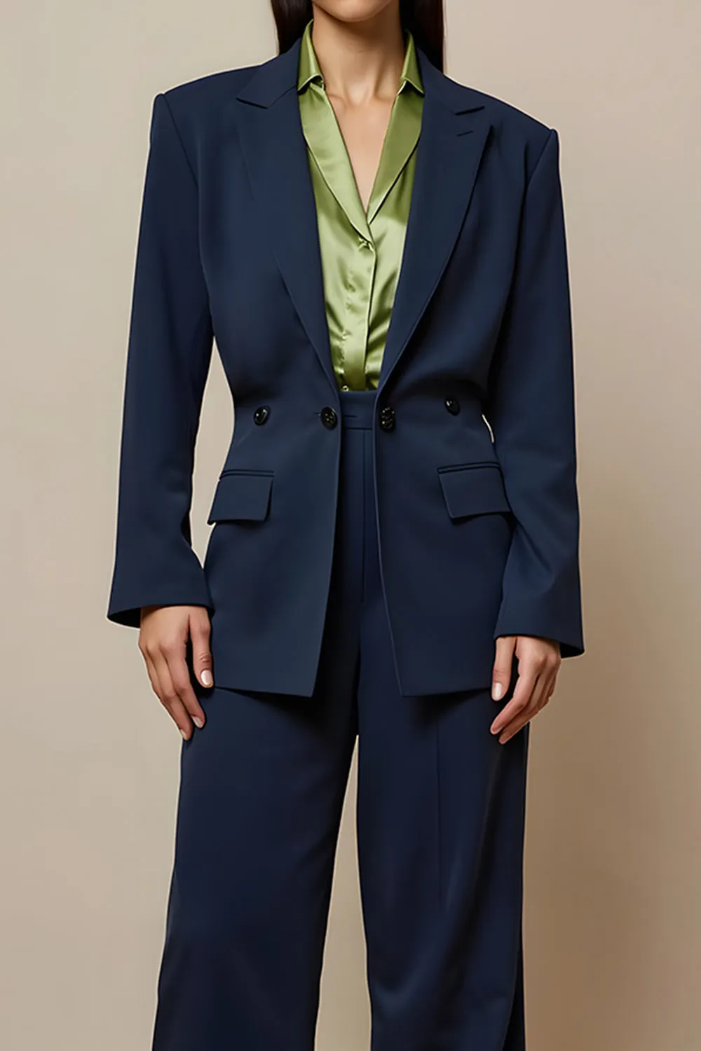 Navy Notched Lapel 2 Piece Women Suits with Pocket sold by Zapaka product image thumbnail 2