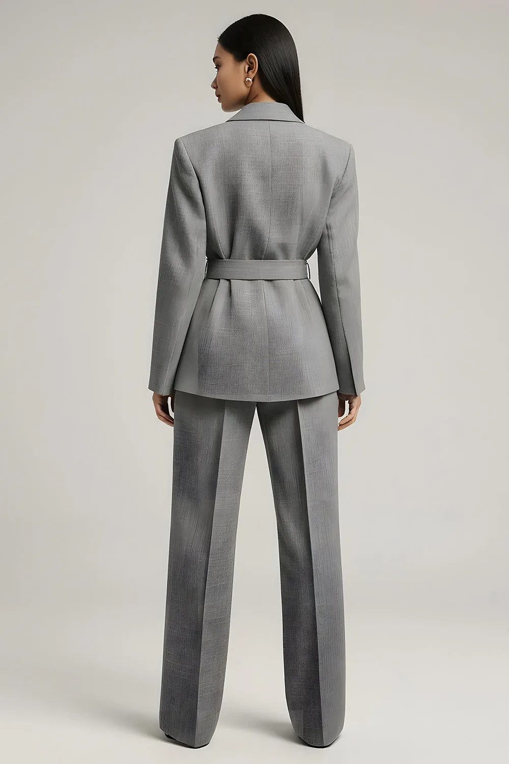 Grey Peak Lapel 2 Piece Women Suits with Bowknot sold by Zapaka product image thumbnail 2