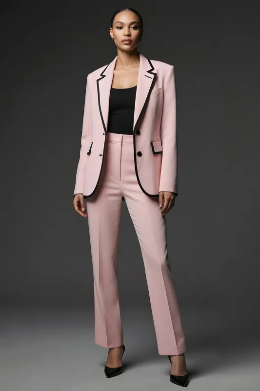 Pink Notched Lapel 2 Piece Women Suits with Pocket sold by Zapaka