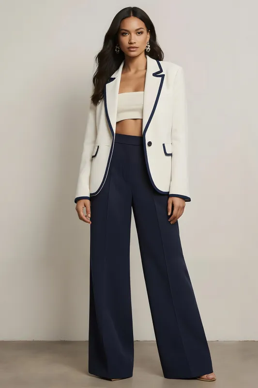 White Blue Peak Lapel One Button 2 Piece Women Suits sold by Zapaka