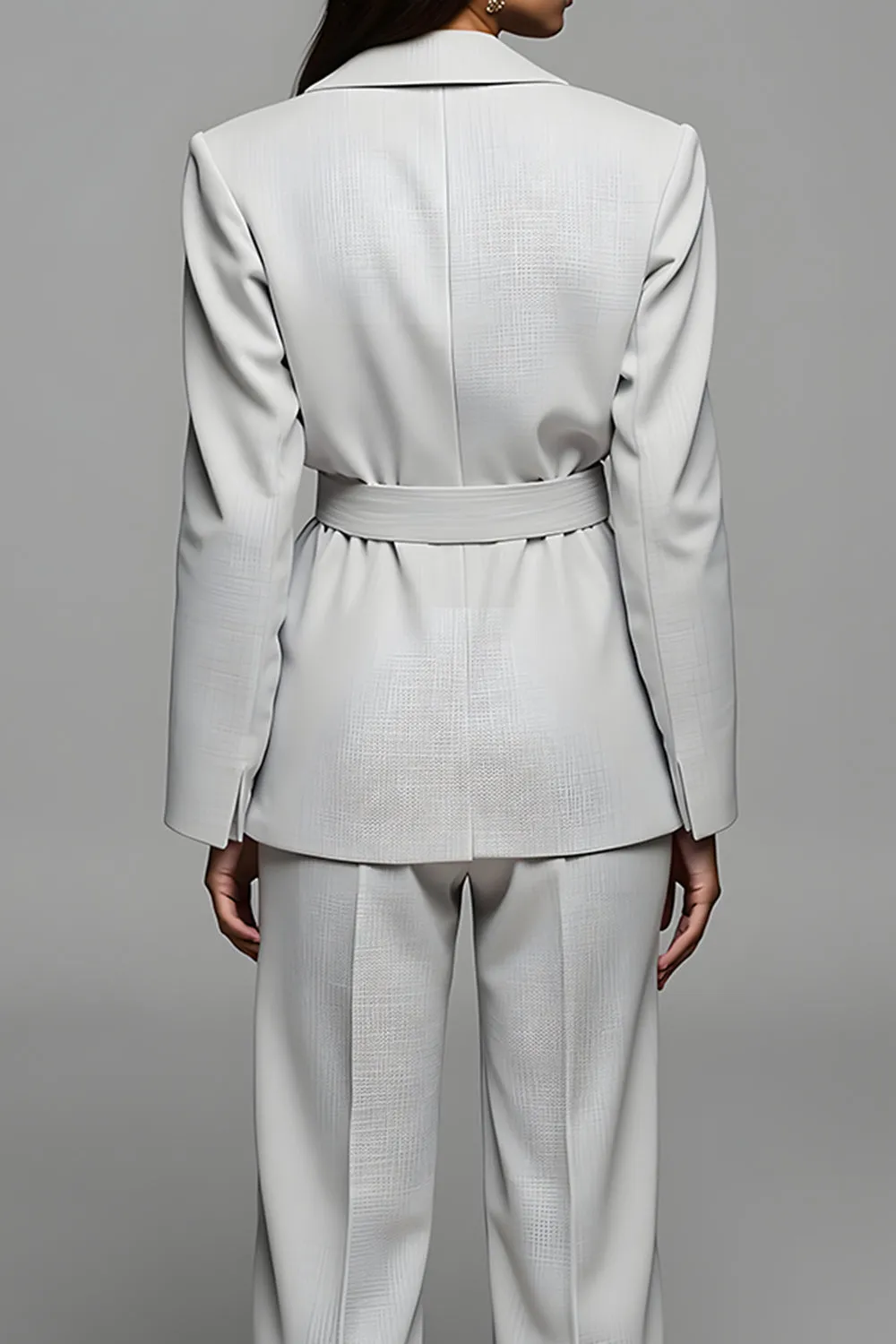 Grey Notched Lapel Belt 2 Piece Women Suits with Sleeve sold by Zapaka product image thumbnail 4