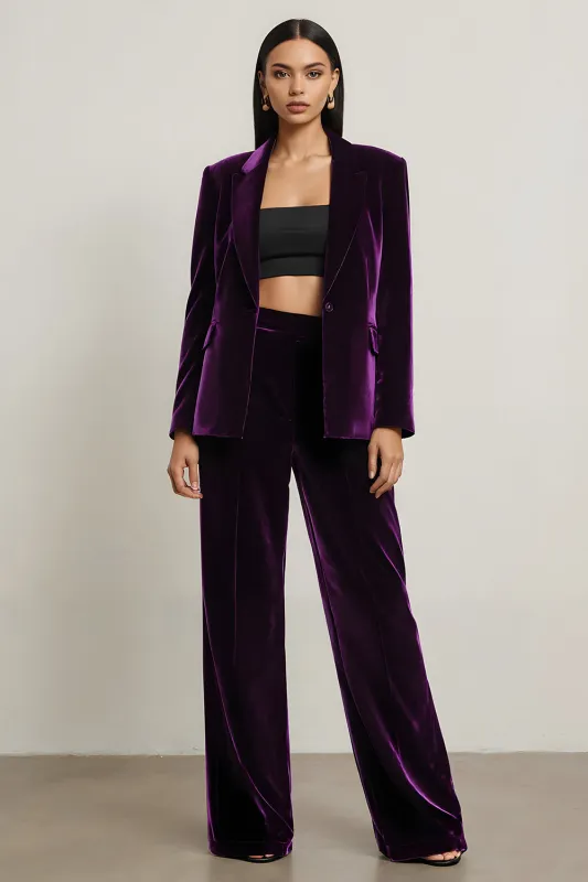Velvet Dark Purple Peak Lapel 2 Piece Women Suits sold by Zapaka