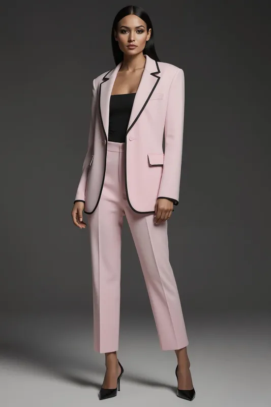 Pink 2 Piece Notched Lapel One Button Women Suits sold by Zapaka