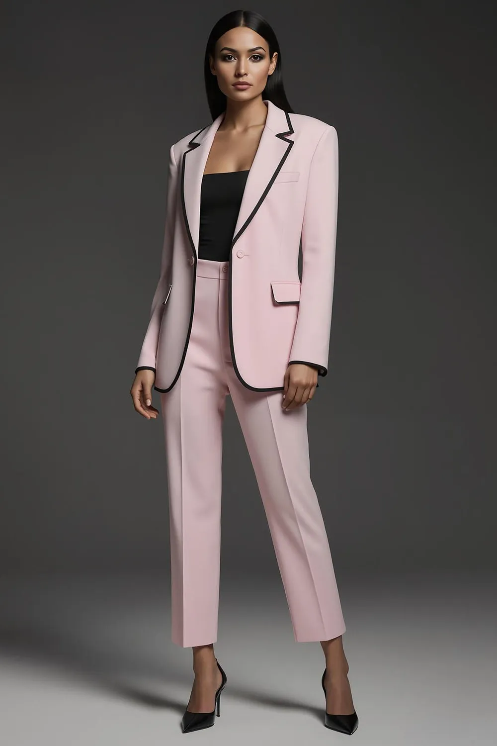 Pink 2 Piece Notched Lapel One Button Women Suits sold by Zapaka